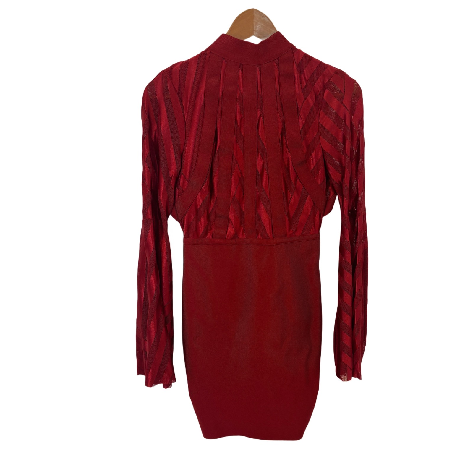 Wow Couture Red Bandage Mini Dress Long Sleeve Open Back Mesh Panel Womens Small